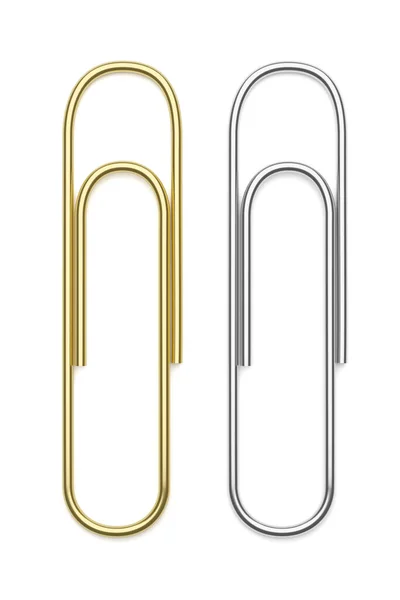 Silver Golden Paper Clips Isolated White Background Rendering Illustration — Stock Photo, Image
