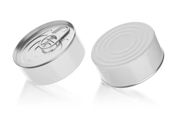 Zwei Blechdosen Produktdesign Attrappe Vereinzelt Auf Weißem Hintergrund Darstellung — Stockfoto