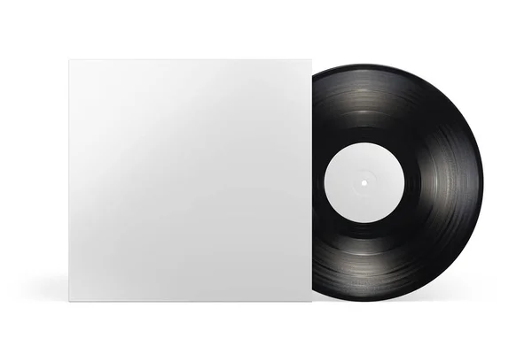 白地に隔離された空白の段ボールカバーで12インチのビニールLpレコード デザインテンプレートをモックアップします 3Dレンダリング図 — ストック写真