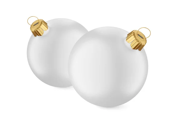 Two White Christmas Ball Isolated White Background Rendering Illustration — Stock Photo, Image