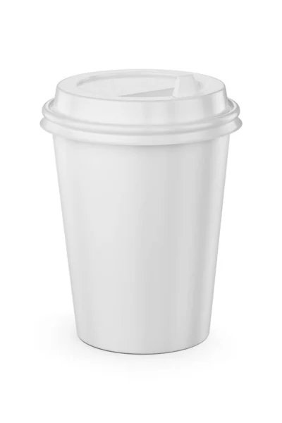 白の背景に分離されたプラスチック蓋付き250ミリリットルの空白の白い使い捨てコーヒーペーパーカップ 3Dレンダリングイラスト — ストック写真