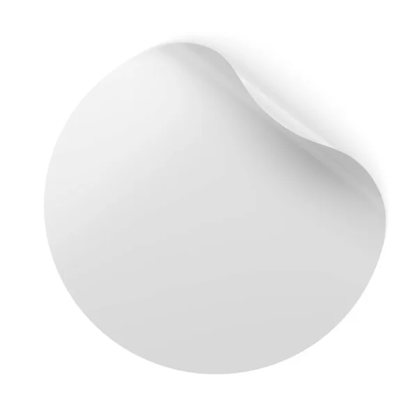 Blank Biały Okrągły Klej Naklejka Makieta Zakrzywionym Rogu Ilustracja Renderowania — Zdjęcie stockowe