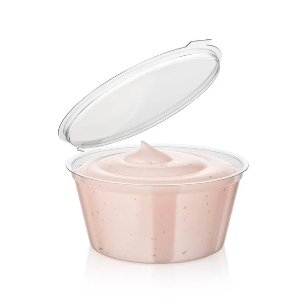 Open Roze Saus Fast Food Dip Container Geïsoleerd Wit Weergave — Stockfoto