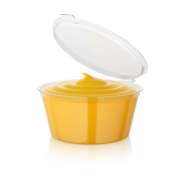Open Curry Sauce Fast Food Dip Container Isolated White Rendering — Stock Photo, Image