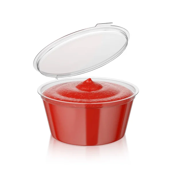 Open Red Ketchup Sauce Fast Food Dip Container Isolated White — Stock Photo, Image
