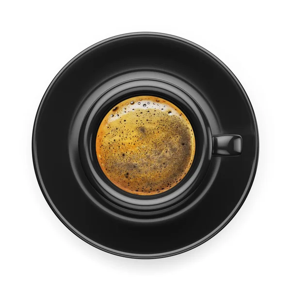 Svart Espresso Kaffekopp Isolerad Vit Bakgrund Högst Upp Rendering Illustration — Stockfoto