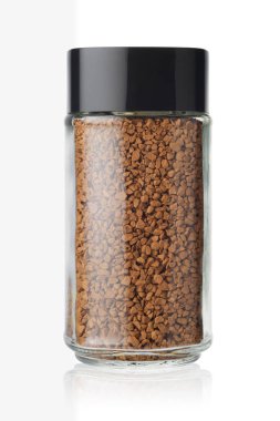 Jar of instant coffee without label isolated on white background. Front view.