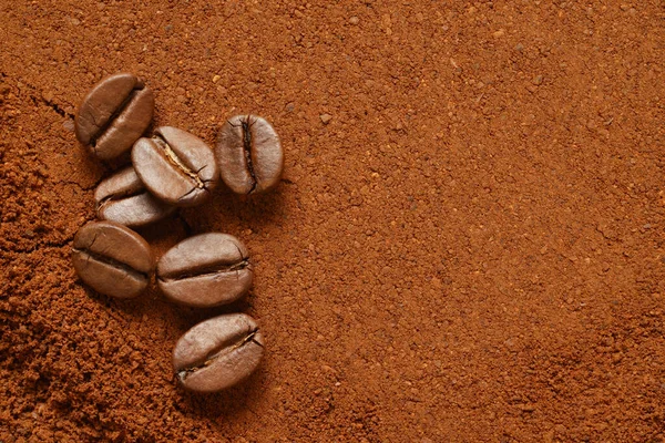 Pile Powdered Ground Coffee Beans Top View Copy Space — Photo