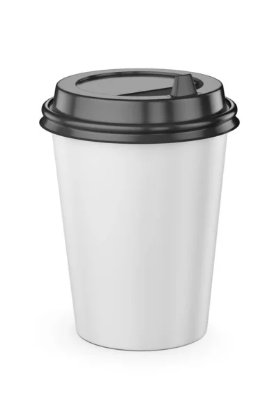 250 Κενό Φλιτζάνι Καφέ Μιας Χρήσης Μαύρο Καπάκι Απομονωμένο Λευκό — Φωτογραφία Αρχείου