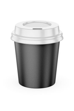 90 ml disposable espresso coffee paper cup with black lid isolated on white background, 3d rendering illustration.