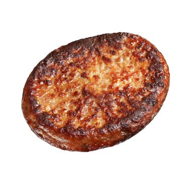 Taze ızgara burger köftesi beyaz arka planda izole edilmiş..