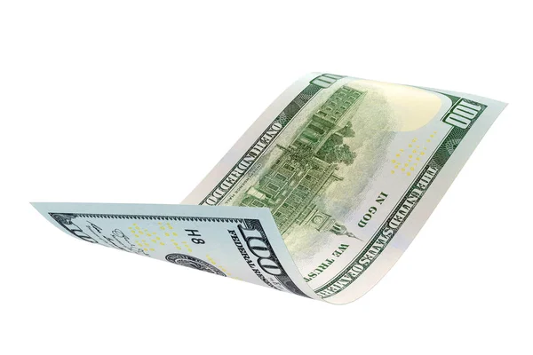 白い背景にアメリカの100ドル札が孤立している 3Dレンダリング図 — ストック写真