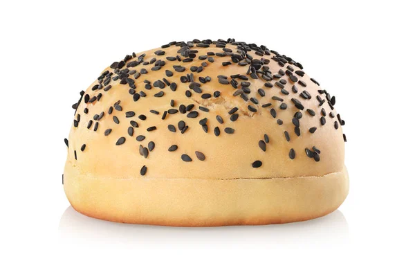 Hamburger Broodje Met Zwarte Sesamzaadjes Geïsoleerd Een Witte Achtergrond — Stockfoto