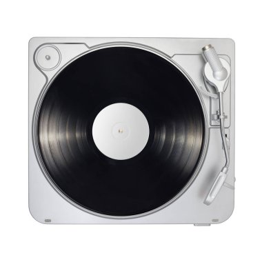 Uzun ömürlü ya da beyaz arkaplanda izole edilmiş LP vinil plaklı bir turnuva. Üst görünüm.