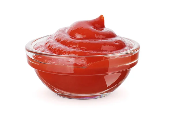 Szklana Miska Ketchupu Lub Sosu Pomidorowego Izolowana Białym Tle — Zdjęcie stockowe