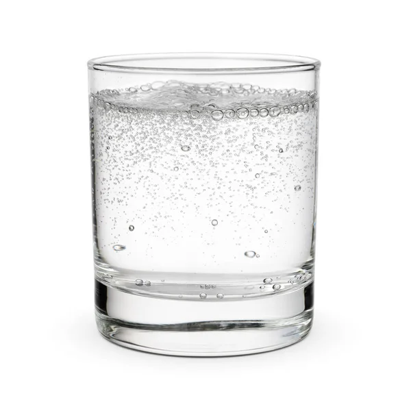 Vidro Água Mineral Espumante Isolado Sobre Fundo Branco — Fotografia de Stock