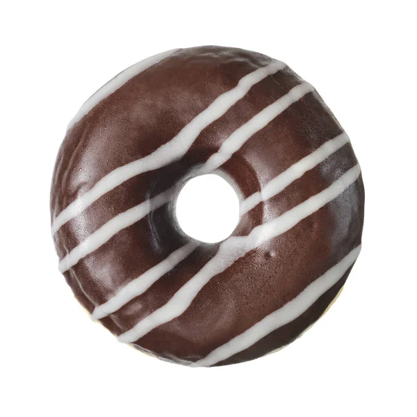 Chocolate Donut White Strips Isolated White Background Top Wiew — Stock Photo, Image