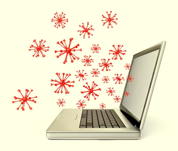 Ciber virus in a laptop isolated on a white — Stock Photo, Image