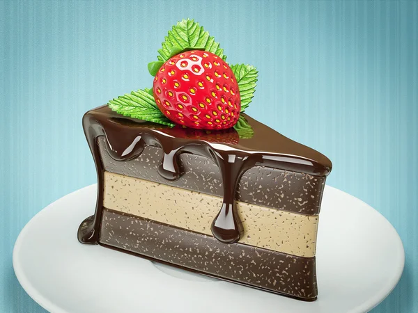 Finom csokoládé torta, kék háttérrel — Stock Fotó