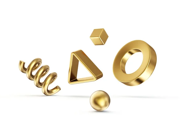 Gouden Geometrische Figuren Geïsoleerd Een Wit Illustratie — Stockfoto