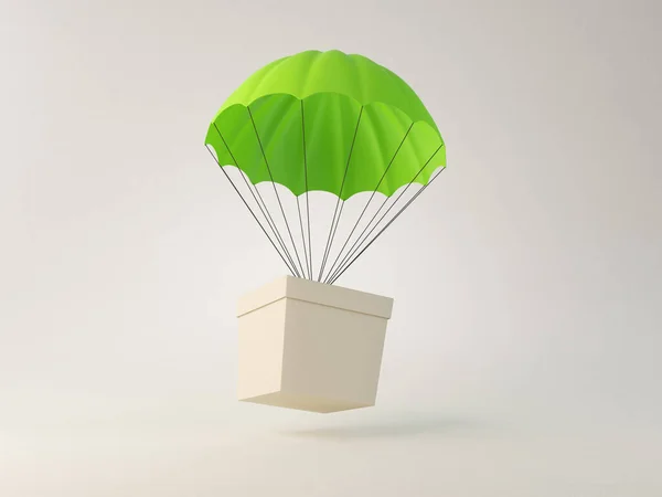 Green Parachute Delivering Package Illustration — Stock Photo, Image