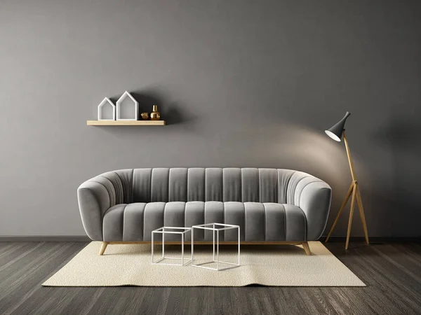 ソファ付きのモダンなデザインのインテリア 北欧家具 3Dイラスト — ストック写真