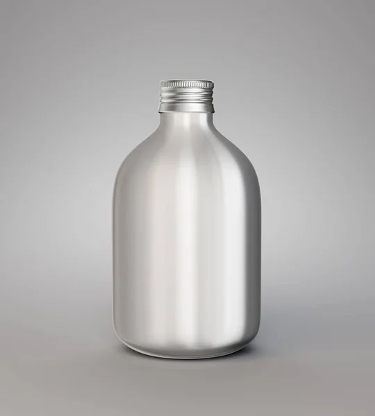 铝瓶在灰色背景上隔离 3D说明 — 图库照片