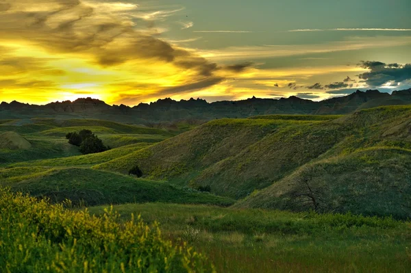 Por do sol Paisagem Badlands — Fotografia de Stock