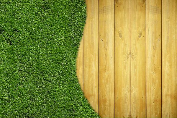Tablones de madera y hierba — Foto de Stock