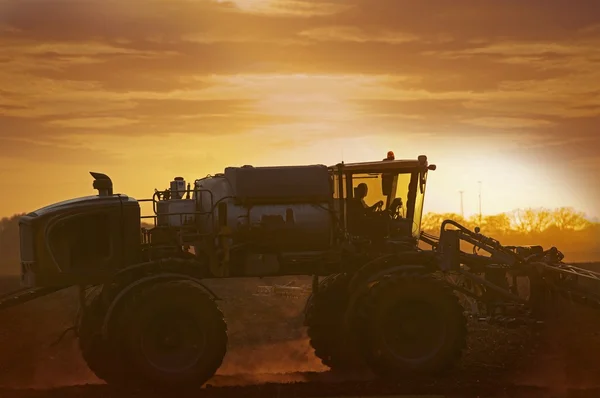 A kukorica a területen traktor — Stock Fotó