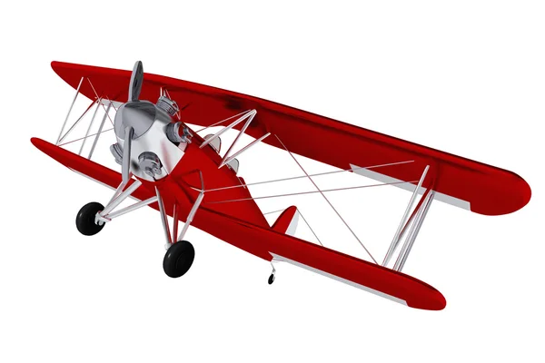 Красный биплан - Красный самолет на белом — стоковое фото