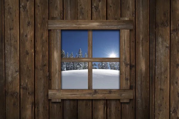 겨울 오두막 창 — 스톡 사진