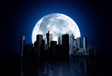 moon ile şehir manzarası