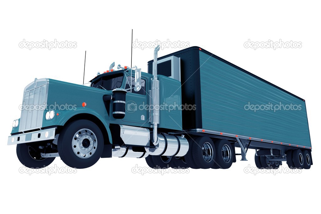 Blue Truck with Trailer Isolated