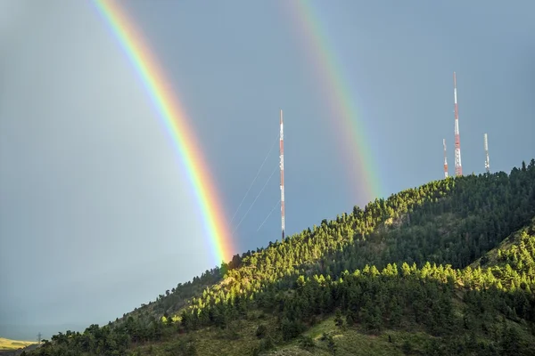 Double Rainbow Over the Hill — Stock Photo, Image