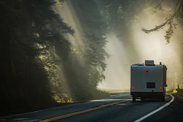 Travel Trailer California Coastal Road Trip Redwoods National Och State — Stockfoto