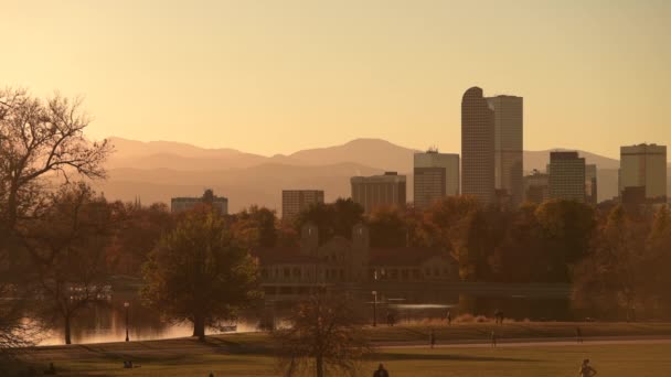November 2021 Denver Colorado Scenic Sunset Downtown Skyline Vista Mile — Stock Video