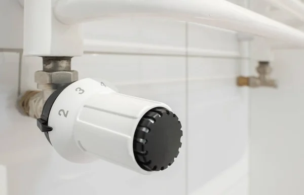 Bathroom Heating Radiator Temperature Adjusting Close Savings Energy Smart Management — Stok fotoğraf