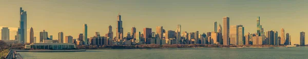 Ultra Wide Panoramic Skyline Chicago Downtown Illinois United States America — Fotografia de Stock