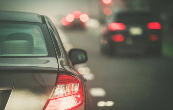 Big City Commuter Cars Rush Hours Foggy Weather Conditions Modern — Foto Stock