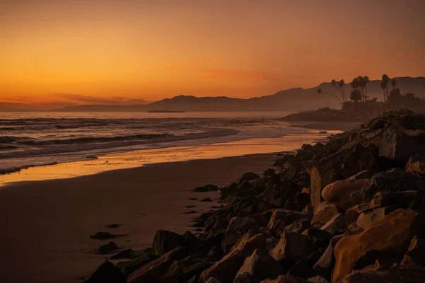 Scenic Sunset California Rincon Beach Pacific Ocean Santa Barbara County — Stok fotoğraf