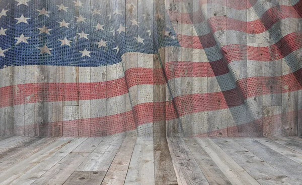 Gammel Antik Amerikansk Flag Regenereret Træ Væg Begrebsmæssig Alderen Baggrund - Stock-foto