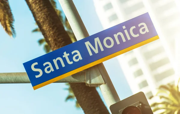 Orașul Santa Monica California Street Sign Close Sunny American Southwest — Fotografie, imagine de stoc