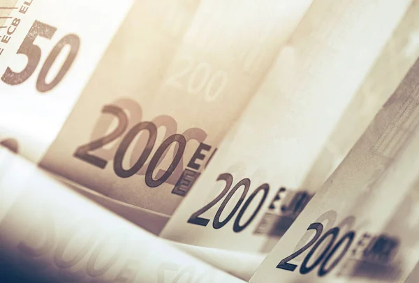 Dwustu Banknotów Euro Koncepcja Biznes Kontekst Finansowy Pieniądze Pieniężne Unii — Zdjęcie stockowe