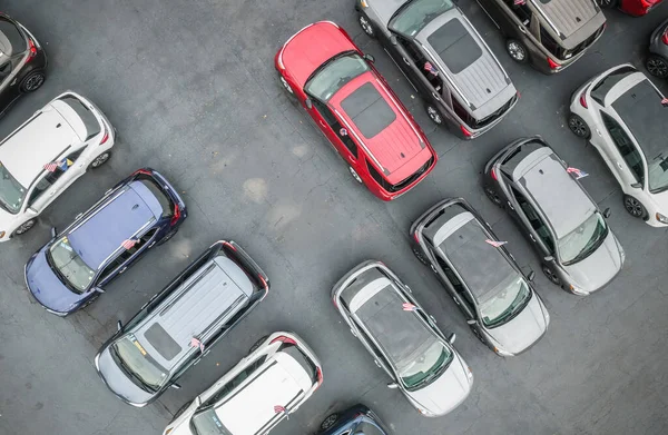 Aerial View Car Dealership Lot Vehicle Sale Automotive Business Theme — Stock Photo, Image