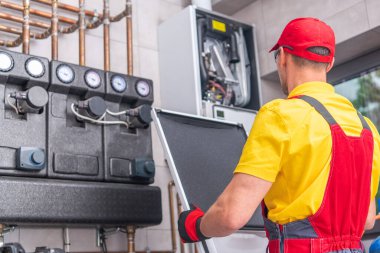 Kafkas Profesyonel HVAC Teknisyeni Planlanmış Gaz Isıtıcı Kontrolü. Yerleşim Isıtma Sistemleri.