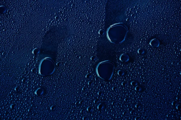 Dark Blue Material Covered Water Drops Close — Stock Photo, Image