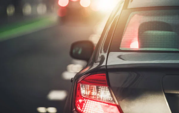 Safety City Traffic Driving Theme Rear Vehicle Close Foggy Road — Stock Photo, Image