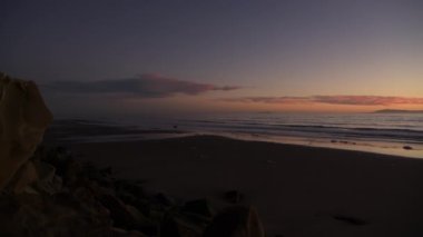 Scenic Sunset at California Rincon Beach Pacific Ocean. Santa Barbara County Line in Southern California, USA
