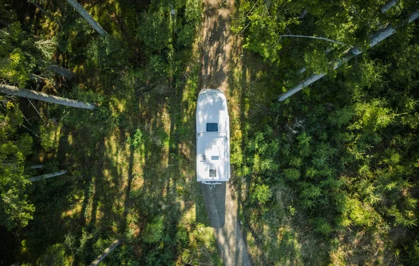 Class Motorhome Camper Van Woodland Country Road Aerial View Summer — Stock Photo, Image
